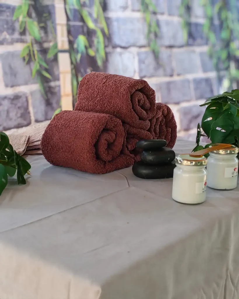Hot stone massage treatment setup at D’Vida Spa in Meyerton